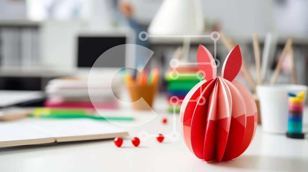 Intra Συλλεκτικό Ξύλινο Παζλ Plywood  4mm - Κόκκινο λαγουδάκι Origami στο γραφείο με είδη τέχνης και χειροτεχνίας Σε Ξύλινο Κουτί - Διαστάσεις: 10x10 cm – 25 κομμάτια