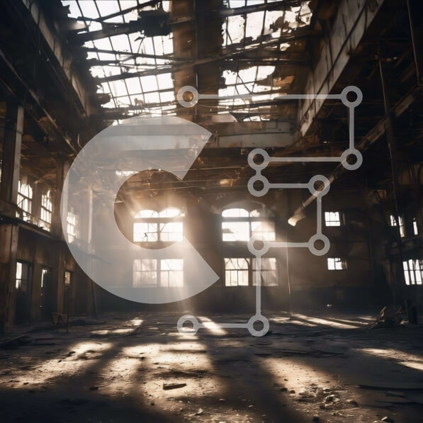 Intra Συλλεκτικό Ξύλινο Παζλ Plywood  4mm - Εγκαταλελειμμένο κτίριο με σπασμένα παράθυρα και φως του ήλιου Σε Ξύλινο Κουτί - Διαστάσεις Puzzle: 10x10 cm – 25 κομμάτια