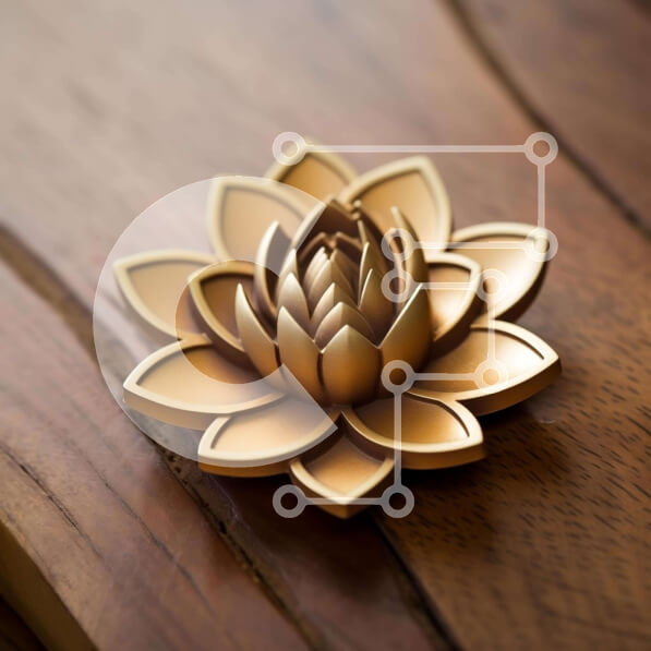 Intra Συλλεκτικό Ξύλινο Παζλ Plywood  4mm - Χρυσό λουλούδι Lotus σε ημιτελές ξύλινο τραπέζι Σε Ξύλινο Κουτί - Διαστάσεις: 10x10 cm – 25 κομμάτια