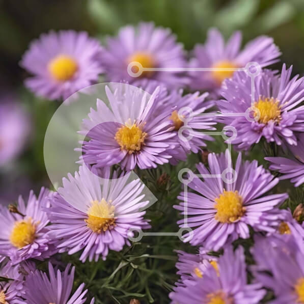 Intra Συλλεκτικό Ξύλινο Παζλ Plywood  4mm - Ομάδα μωβ λουλουδιών σε άνθηση που περιβάλλεται από πράσινα φύλλα Σε Ξύλινο Κουτί - Διαστάσεις: 10x10 cm – 25 κομμάτια