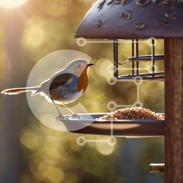 Intra Συλλεκτικό Ξύλινο Παζλ Plywood  4mm - Μικρό πουλί που απολαμβάνει ένα γεύμα σε μια εξωτερική τροφοδοσία πουλιών Σε Ξύλινο Κουτί - Διαστάσεις: 10x10 cm – 25 κομμάτια