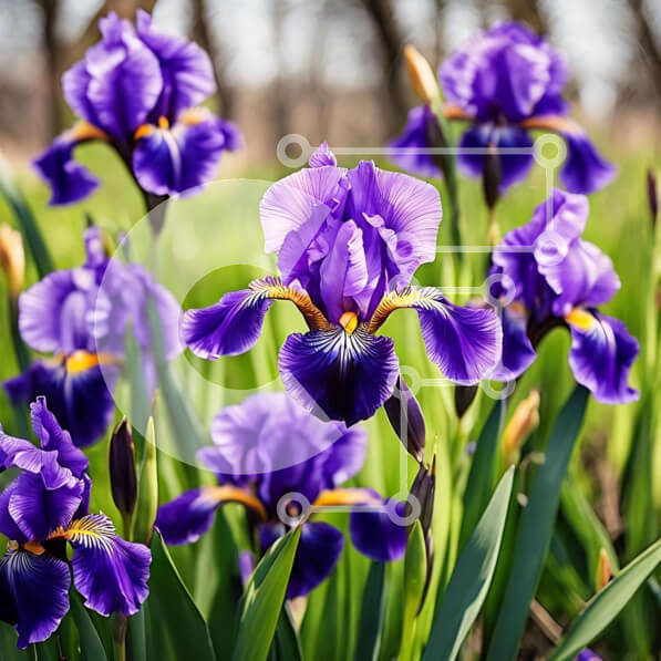 Intra Συλλεκτικό Ξύλινο Παζλ Plywood  4mm - Ανθισμένες μωβ ίριδες σε χορταριασμένο χωράφι Σε Ξύλινο Κουτί - Διαστάσεις: 10x10 cm – 25 κομμάτια