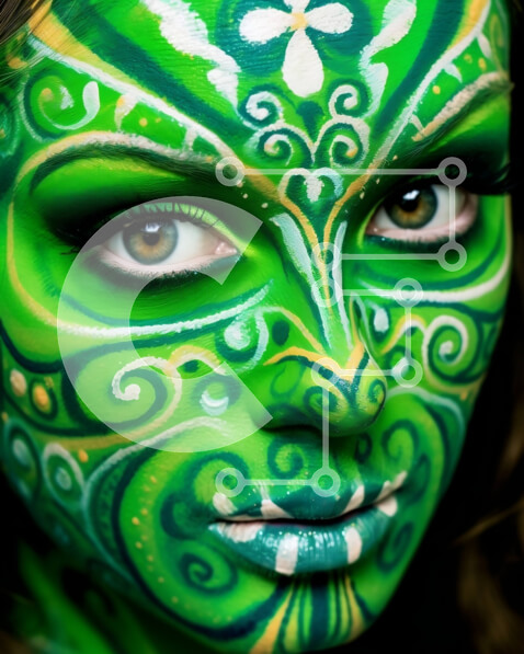 Intra Συλλεκτικό Ξύλινο Παζλ Plywood  4mm - Εκπληκτική γυναίκα με πράσινη μπογιά προσώπου και περίπλοκα σχέδια στα μάγουλα και στο μέτωπο Σε Ξύλινο Κουτί - Διαστάσεις Puzzle: 10x10 cm – 25 κομμάτια