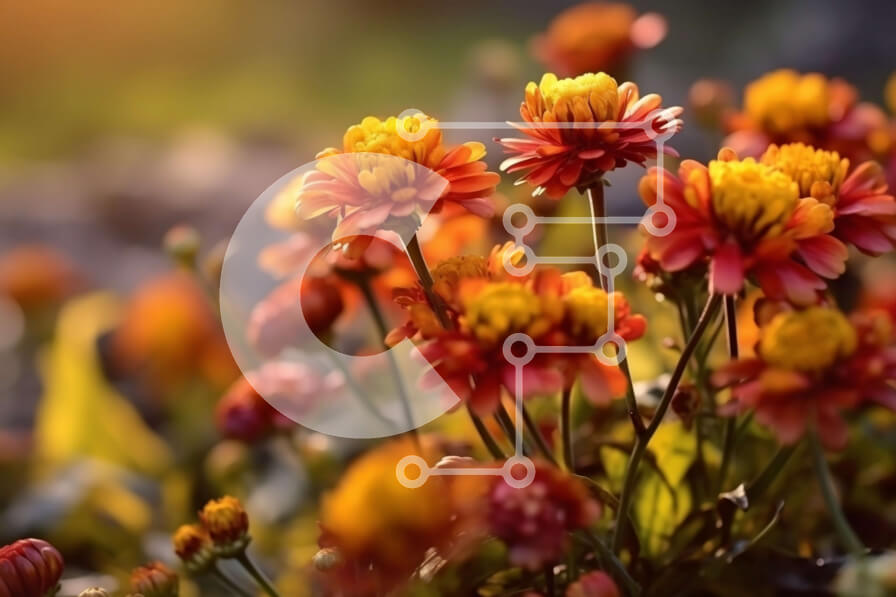 Intra Συλλεκτικό Ξύλινο Παζλ Plywood  4mm - Όμορφη εικόνα λουλουδιών σε πλήρη άνθιση στο ηλιοβασίλεμα Σε Ξύλινο Κουτί - Διαστάσεις: 10x10 cm – 25 κομμάτια