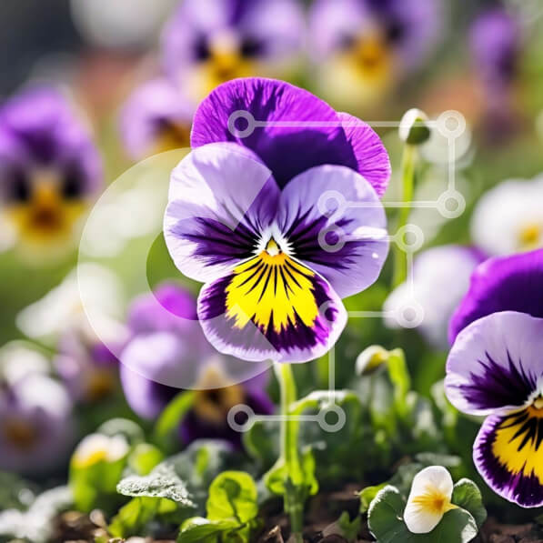 Intra Συλλεκτικό Ξύλινο Παζλ Plywood  4mm - Μωβ και κίτρινες πανσέδες που ανθίζουν στον κήπο Σε Ξύλινο Κουτί - Διαστάσεις: 10x10 cm – 25 κομμάτια