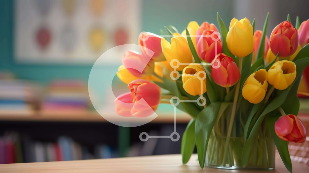 Intra Συλλεκτικό Ξύλινο Παζλ Plywood  4mm - Κίτρινες και πορτοκαλί τουλίπες σε γυάλινο βάζο στο τραπέζι Σε Ξύλινο Κουτί - Διαστάσεις Puzzle: 10x10 cm – 25 κομμάτια