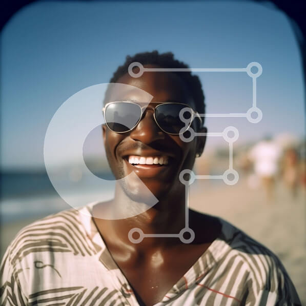 Intra Συλλεκτικό Ξύλινο Παζλ Plywood  4mm - Χαμογελαστός άνθρωπος στην παραλία με τον ωκεανό στο φόντο Σε Ξύλινο Κουτί - Διαστάσεις Puzzle: 10x10 cm – 25 κομμάτια