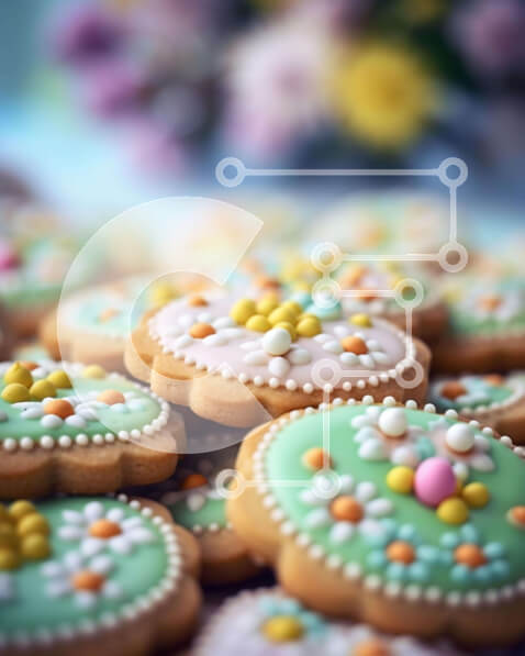 Σετ των 2 Intra Συλλεκτικό Ξύλινο Παζλ Plywood  4mm - Πολύχρωμα διακοσμημένα μπισκότα στο τραπέζι με λουλούδια στο φόντο Σε Ξύλινο Κουτί - Διαστάσεις: 10x10 cm – 25 κομμάτια