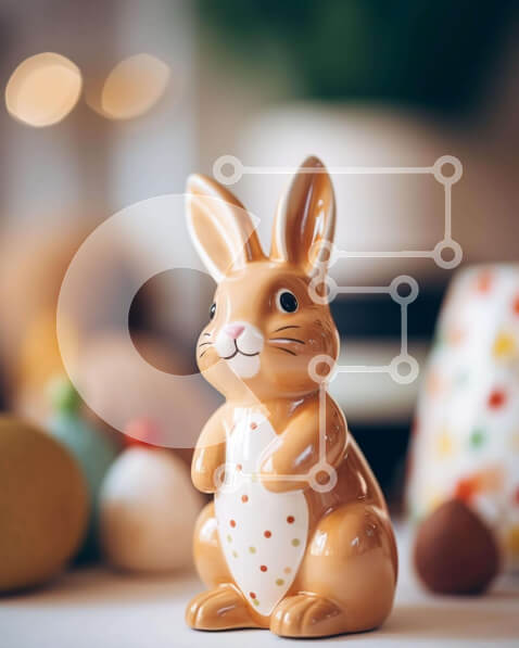 Intra Συλλεκτικό Ξύλινο Παζλ Plywood  4mm - Ειδώλιο λαγουδάκι του Πάσχα και χρωματιστά αυγά στο τραπέζι Σε Ξύλινο Κουτί - Διαστάσεις: 10x10 cm – 25 κομμάτια