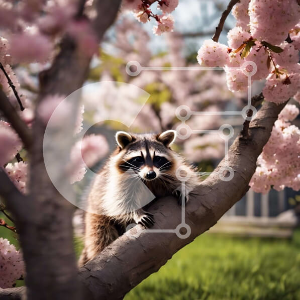 Intra Συλλεκτικό Ξύλινο Παζλ Plywood  4mm - Περίεργο ρακούν στη φύση με ροζ άνθη Σε Ξύλινο Κουτί - Διαστάσεις: 10x10 cm – 25 κομμάτια