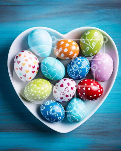 Intra Συλλεκτικό Ξύλινο Παζλ Plywood  4mm - Πολύχρωμα Πασχαλινά αυγά σε μπολ σε σχήμα καρδιάς Σε Ξύλινο Κουτί - Διαστάσεις: 10x10 cm – 25 κομμάτια