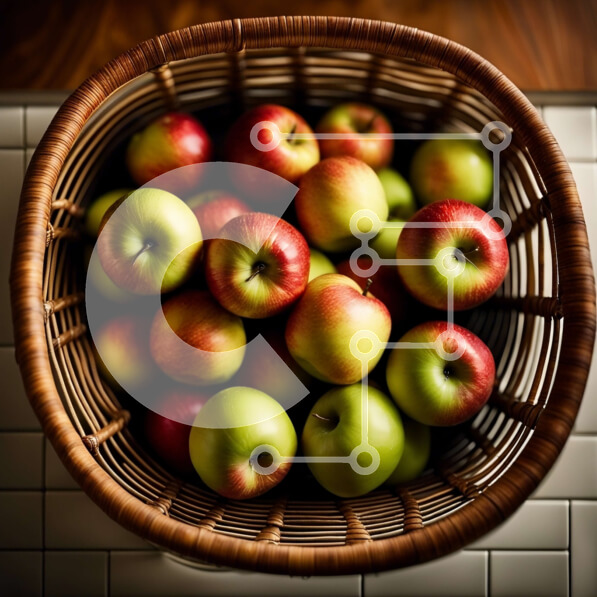 Σετ των 2 Intra Συλλεκτικό Ξύλινο Παζλ Plywood  4mm - Φρέσκο ​​και πολύχρωμο καλάθι μήλων στον πάγκο της κουζίνας Σε Ξύλινο Κουτί - Διαστάσεις: 10x10 cm – 25 κομμάτια