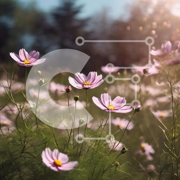 Intra Συλλεκτικό Ξύλινο Παζλ Plywood  4mm - Πεδίο των ροζ λουλουδιών του κόσμου στο φως του ήλιου Σε Ξύλινο Κουτί - Διαστάσεις: 10x10 cm – 25 κομμάτια