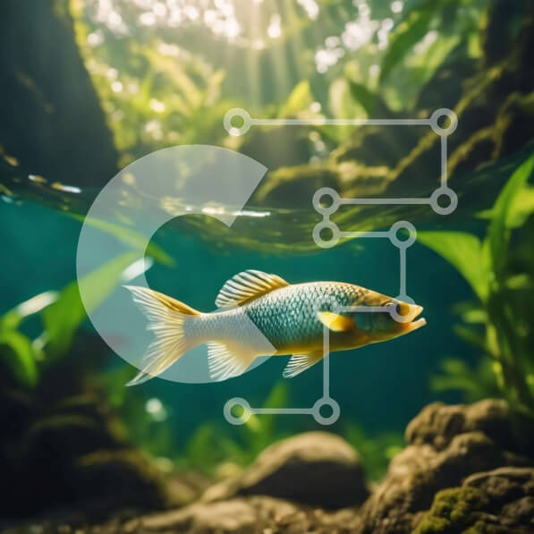 Intra Συλλεκτικό Ξύλινο Παζλ Plywood  4mm - Πολύχρωμα ψάρια που κολυμπούν στο ηλιόλουστο ενυδρείο Σε Ξύλινο Κουτί - Διαστάσεις: 10x10 cm – 25 κομμάτια