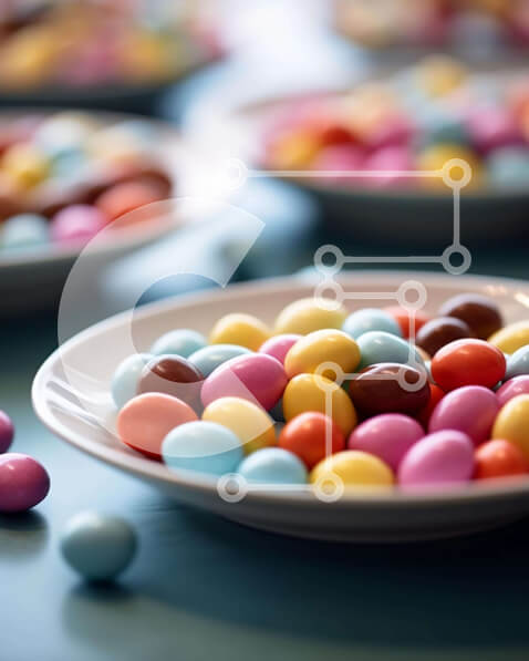 Σετ των 2 Intra Συλλεκτικό Ξύλινο Παζλ Plywood  4mm - Πολύχρωμα καλάμια καραμελών σε λευκά πιάτα Σε Ξύλινο Κουτί - Διαστάσεις: 10x10 cm – 25 κομμάτια