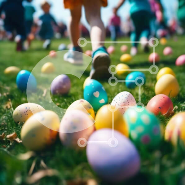 Intra Συλλεκτικό Ξύλινο Παζλ Plywood  4mm - Παιδιά με πασχαλινά αυγά την άνοιξη Σε Ξύλινο Κουτί - Διαστάσεις Puzzle: 10x10 cm – 25 κομμάτια