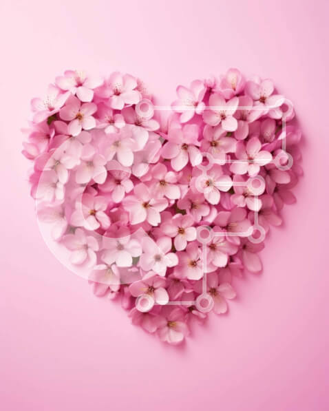 Intra Συλλεκτικό Ξύλινο Παζλ Plywood  4mm - Ροζ λουλούδια σε σχήμα καρδιάς σε ροζ φόντο Σε Ξύλινο Κουτί - Διαστάσεις Puzzle: 10x10 cm – 25 κομμάτια