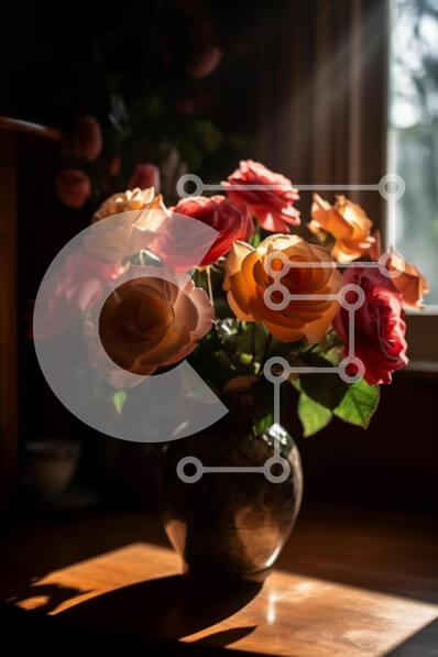 Σετ των 2 Intra Συλλεκτικό Ξύλινο Παζλ Plywood  4mm - Βάζο με πολύχρωμα τριαντάφυλλα με το φως του ήλιου μέσα από το παράθυρο Σε Ξύλινο Κουτί - Διαστάσεις: 10x10 cm – 25 κομμάτια