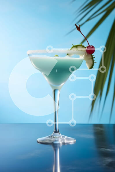 Σετ των 2 Intra Συλλεκτικό Ξύλινο Παζλ Plywood  4mm - Μπλε μαρτίνι με φόντο φέτα πορτοκαλιού και φοίνικα Σε Ξύλινο Κουτί - Διαστάσεις: 10x10 cm – 25 κομμάτια