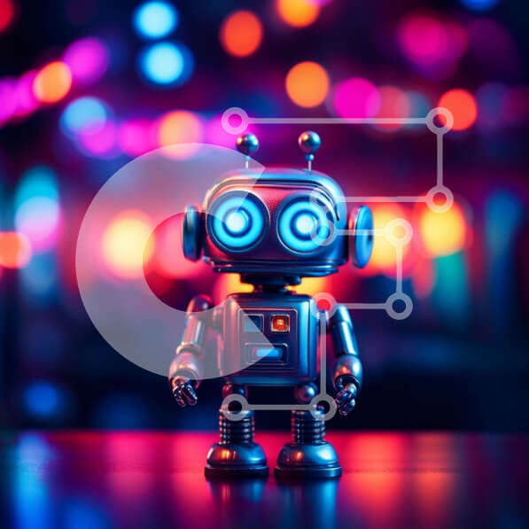 Intra Συλλεκτικό Ξύλινο Παζλ Plywood  4mm - Παιχνιδιάρικο και φουτουριστικό μικρό παιχνίδι ρομπότ σε ένα σκοτεινό τραπέζι Σε Ξύλινο Κουτί - Διαστάσεις Puzzle: 10x10 cm – 25 κομμάτια