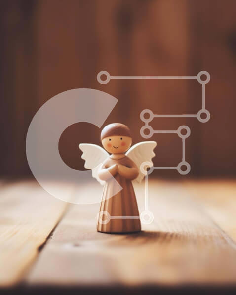 Intra Συλλεκτικό Ξύλινο Παζλ Plywood  4mm - Μικρό ξύλινο ειδώλιο αγγέλου σε ένα τραπέζι Σε Ξύλινο Κουτί - Διαστάσεις Puzzle: 10x10 cm – 25 κομμάτια