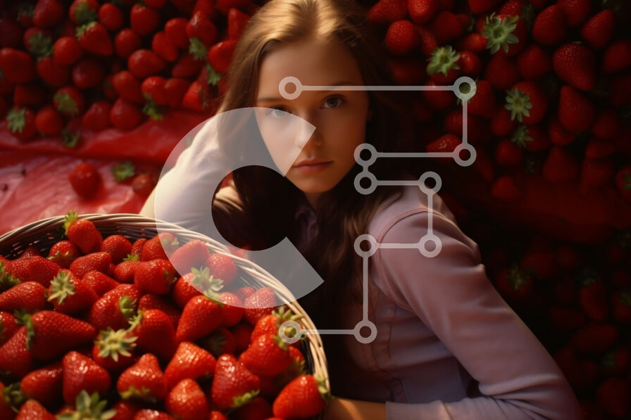 Σετ των 2 Intra Συλλεκτικό Ξύλινο Παζλ Plywood  4mm - Γυναίκα με φράουλες σε ροζ πουκάμισο και μακριά καστανά μαλλιά Σε Ξύλινο Κουτί - Διαστάσεις: 10x10 cm – 25 κομμάτια