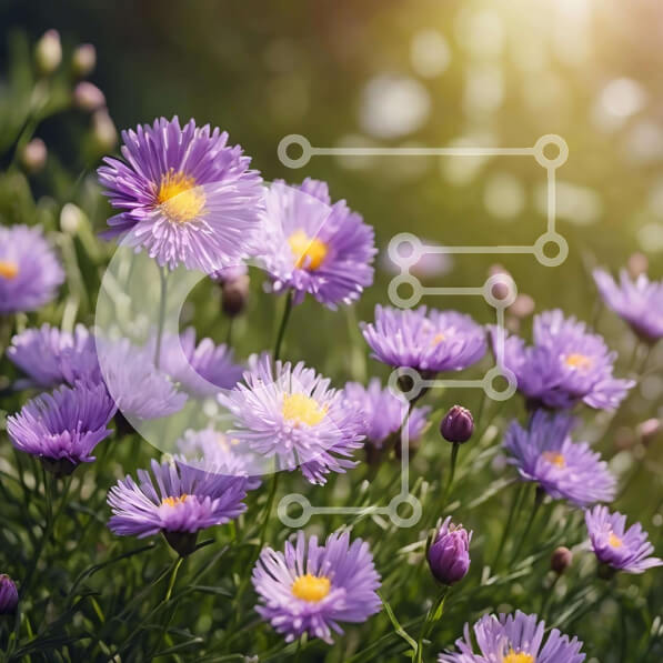 Intra Συλλεκτικό Ξύλινο Παζλ Plywood  4mm - Ομάδα μωβ λουλουδιών στο φως του ήλιου Σε Ξύλινο Κουτί - Διαστάσεις: 10x10 cm – 25 κομμάτια