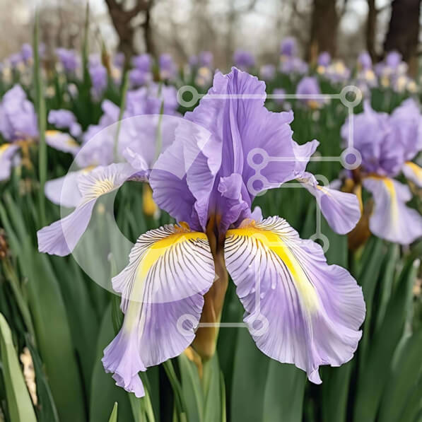 Intra Συλλεκτικό Ξύλινο Παζλ Plywood  4mm - Μωβ ίριδες που ανθίζουν στο δάσος Σε Ξύλινο Κουτί - Διαστάσεις: 10x10 cm – 25 κομμάτια