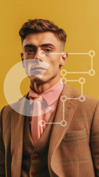 Intra Συλλεκτικό Ξύλινο Παζλ Plywood  4mm - Πορτρέτο ενός άνδρα που φορά ένα μαύρισμα κοστούμι και ροζ γραβάτα Σε Ξύλινο Κουτί - Διαστάσεις Puzzle: 10x10 cm – 25 κομμάτια