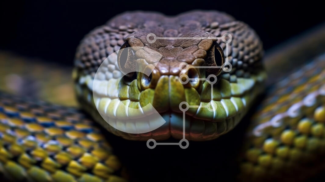 Intra Συλλεκτικό Ξύλινο Παζλ Plywood  4mm - Κοντινό πλάνο του κεφαλιού ενός φιδιού με κυνόδοντες και μάτια Σε Ξύλινο Κουτί - Διαστάσεις: 10x10 cm – 25 κομμάτια