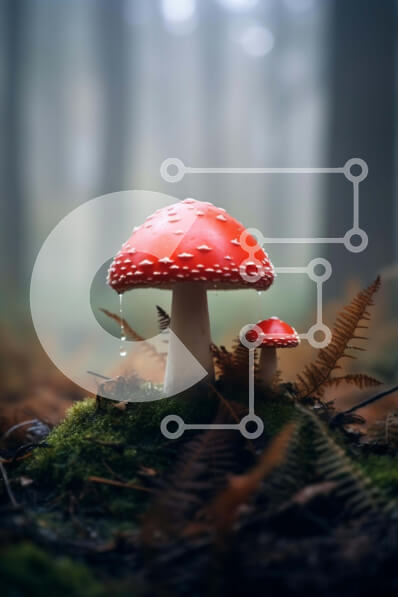 Σετ των 2 Intra Συλλεκτικό Ξύλινο Παζλ Plywood  4mm - Κόκκινα μανιτάρια σε ένα ομιχλώδες δάσος Σε Ξύλινο Κουτί - Διαστάσεις: 10x10 cm – 25 κομμάτια