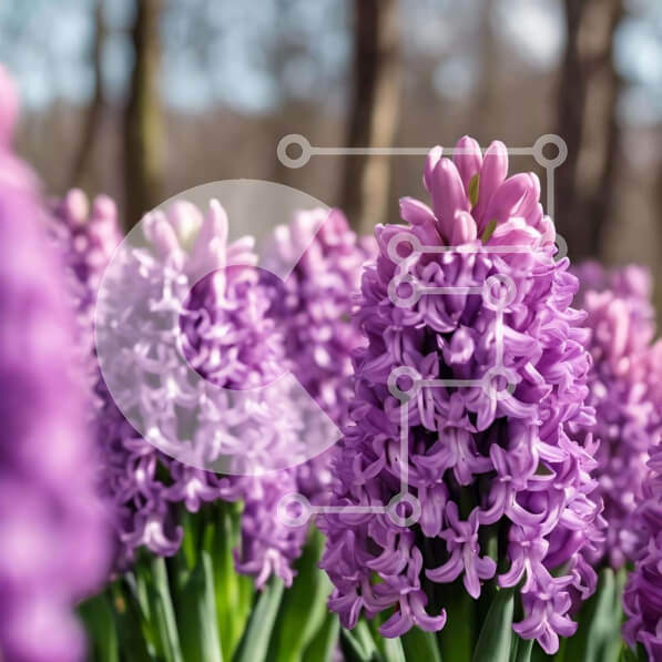 Intra Συλλεκτικό Ξύλινο Παζλ Plywood  4mm - Κοντινό πλάνο μωβ λουλούδια υάκινθου σε ένα δάσος Σε Ξύλινο Κουτί - Διαστάσεις: 10x10 cm – 25 κομμάτια