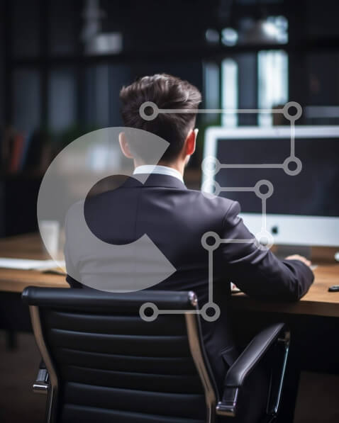 Intra Συλλεκτικό Ξύλινο Παζλ Plywood  4mm - Άνδρας που εργάζεται στον υπολογιστή στην καρέκλα γραφείου Σε Ξύλινο Κουτί - Διαστάσεις Puzzle: 10x10 cm – 25 κομμάτια