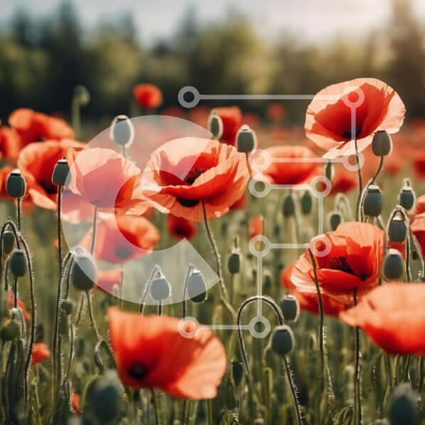 Intra Συλλεκτικό Ξύλινο Παζλ Plywood  4mm - Πεδίο με κόκκινες παπαρούνες στο φως του ήλιου Σε Ξύλινο Κουτί - Διαστάσεις: 10x10 cm – 25 κομμάτια