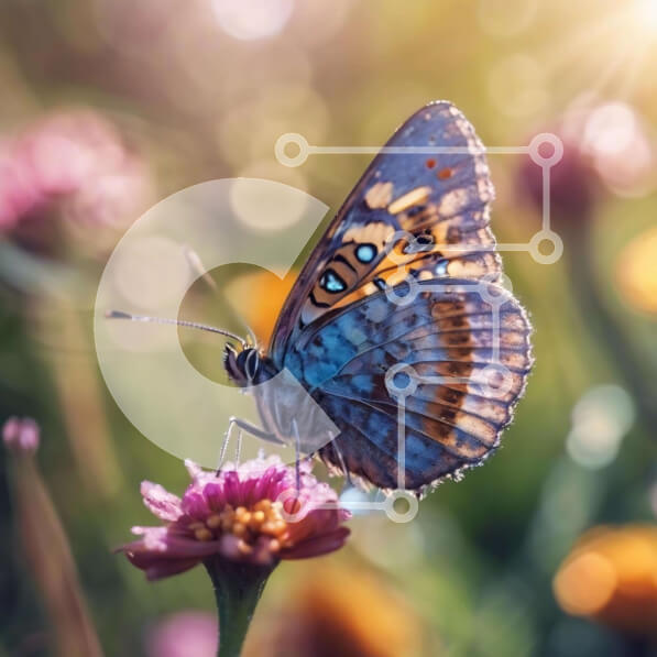 Intra Συλλεκτικό Ξύλινο Παζλ Plywood  4mm - Μπλε πεταλούδα στα ροζ λουλούδια Σε Ξύλινο Κουτί - Διαστάσεις: 10x10 cm – 25 κομμάτια