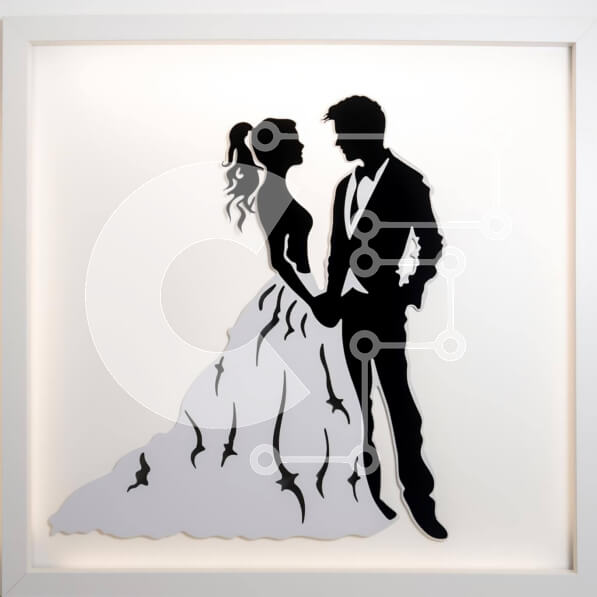 Intra Συλλεκτικό Ξύλινο Παζλ Plywood  4mm - Σιλουέτα νύφης και γαμπρού με φτερά Σε Ξύλινο Κουτί - Διαστάσεις Puzzle: 10x10 cm – 25 κομμάτια