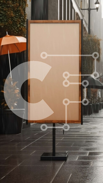 Intra Συλλεκτικό Ξύλινο Παζλ Plywood  4mm - Κενός πίνακας διαφημίσεων σε μια βροχερή μέρα στην πόλη Σε Ξύλινο Κουτί - Διαστάσεις Puzzle: 10x10 cm – 25 κομμάτια