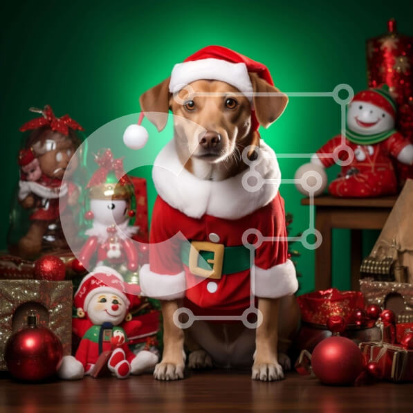 Intra Συλλεκτικό Ξύλινο Παζλ Plywood  4mm - Σκύλος ντυμένος Άγιος Βασίλης με χριστουγεννιάτικα στολίδια και παιχνίδια Σε Ξύλινο Κουτί - Διαστάσεις: 10x10 cm – 25 κομμάτια