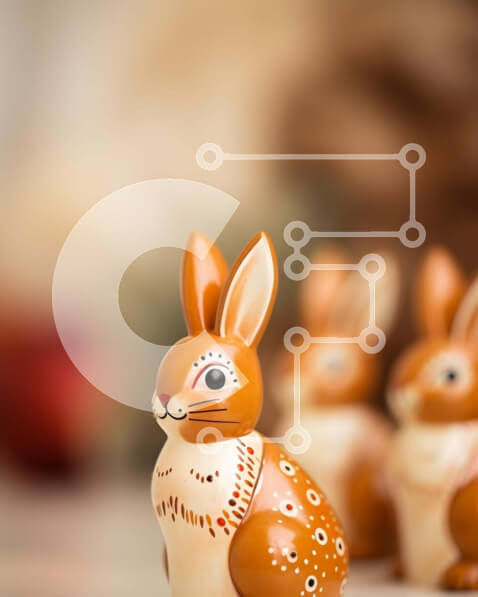 Intra Συλλεκτικό Ξύλινο Παζλ Plywood  4mm - Ομάδα ειδωλίων κουνελιών στο τραπέζι Σε Ξύλινο Κουτί - Διαστάσεις Puzzle: 10x10 cm – 25 κομμάτια