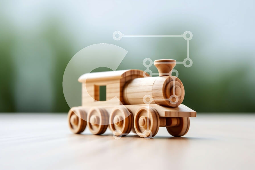 Intra Συλλεκτικό Ξύλινο Παζλ Plywood  4mm - Γοητευτική εικόνα ενός ξύλινου παιχνιδιού τρένου σε ένα τραπέζι Σε Ξύλινο Κουτί - Διαστάσεις: 10x10 cm – 25 κομμάτια