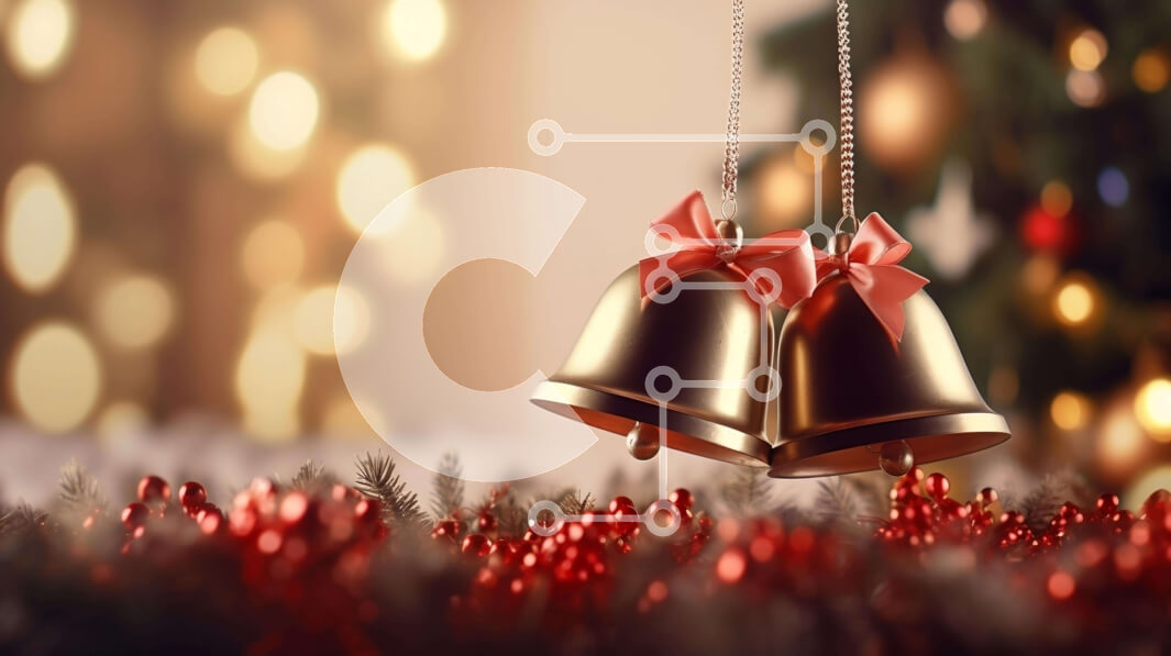 Intra Συλλεκτικό Ξύλινο Παζλ Plywood  4mm - Χρυσές καμπάνες που κρέμονται στο διακοσμημένο χριστουγεννιάτικο δέντρο Σε Ξύλινο Κουτί - Διαστάσεις: 10x10 cm – 25 κομμάτια