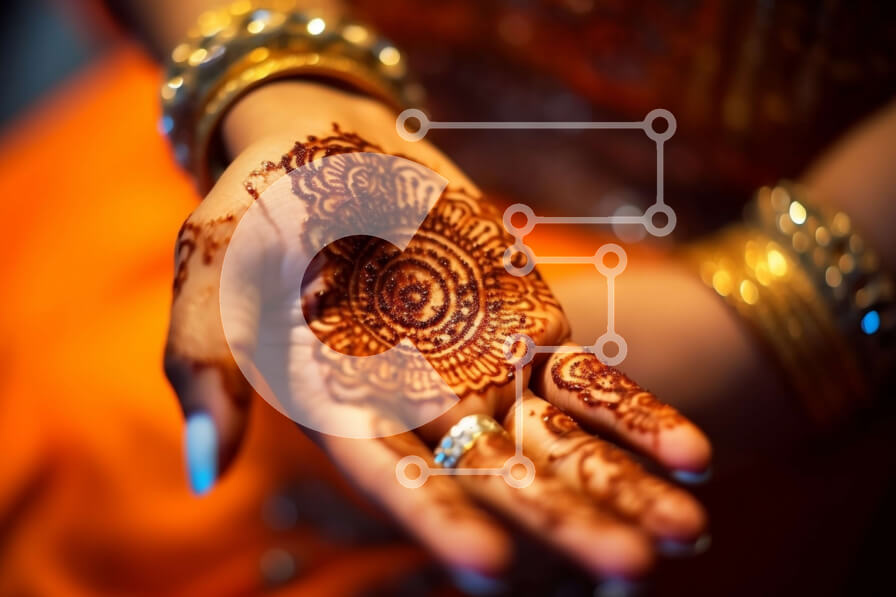 Intra Συλλεκτικό Ξύλινο Παζλ Plywood  4mm - Όμορφη κοντινή λήψη γυναικείου χεριού με σχέδια χέννας και χρυσό δαχτυλίδι Σε Ξύλινο Κουτί - Διαστάσεις Puzzle: 10x10 cm – 25 κομμάτια