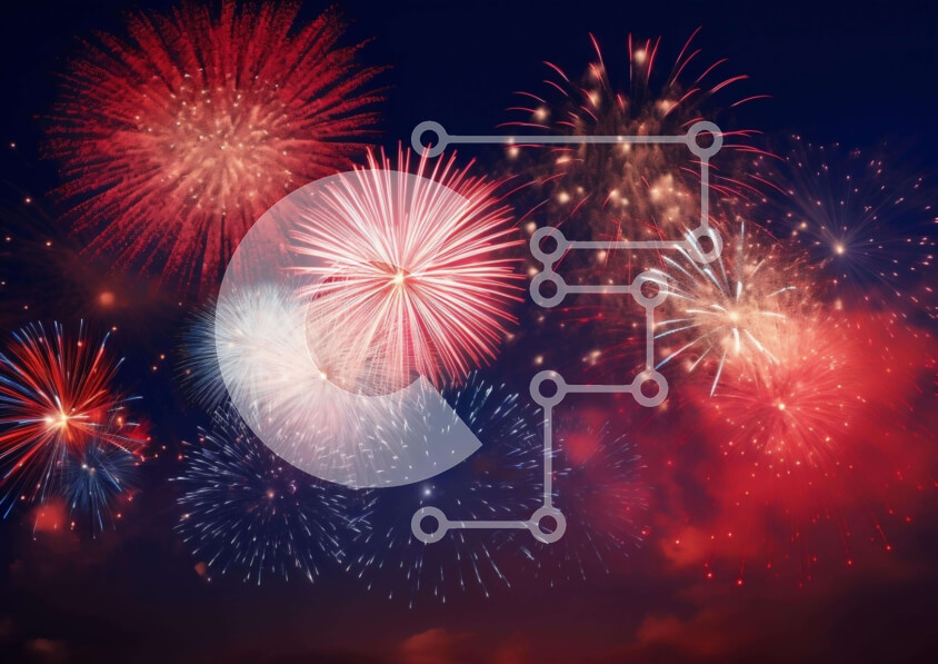 Intra Συλλεκτικό Ξύλινο Παζλ Plywood  4mm - Πολύχρωμη επίδειξη πυροτεχνημάτων στο νυχτερινό ουρανό Σε Ξύλινο Κουτί - Διαστάσεις: 10x10 cm – 25 κομμάτια