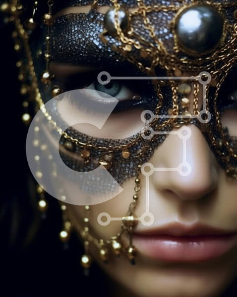 Intra Συλλεκτικό Ξύλινο Παζλ Plywood  4mm - Γυναίκα που φορά χρυσή και μαύρη μάσκα μεταμφίεσης με περίπλοκες χάντρες και αλυσίδες Σε Ξύλινο Κουτί - Διαστάσεις Puzzle: 10x10 cm – 25 κομμάτια