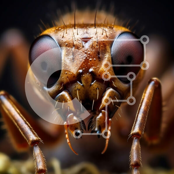 Intra Συλλεκτικό Ξύλινο Παζλ Plywood  4mm - Κοντινή όψη του προσώπου ενός μυρμηγκιού με μεγάλα μάτια και γνάθους Σε Ξύλινο Κουτί - Διαστάσεις: 10x10 cm – 25 κομμάτια