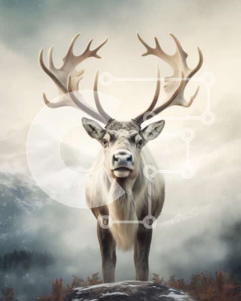 Σετ των 2 Intra Συλλεκτικό Ξύλινο Παζλ Plywood  4mm - Εκπληκτική εικόνα ενός αρσενικού τάρανδου σε μια χειμερινή χώρα των θαυμάτων Σε Ξύλινο Κουτί - Διαστάσεις: 10x10 cm – 25 κομμάτια