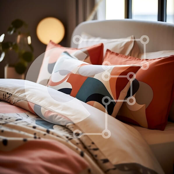 Intra Συλλεκτικό Ξύλινο Παζλ Plywood  4mm - Όμορφο κρεβάτι με πορτοκαλί και μπλε μαξιλάρια και λευκό αναπαυτικό Σε Ξύλινο Κουτί - Διαστάσεις Puzzle: 10x10 cm – 25 κομμάτια