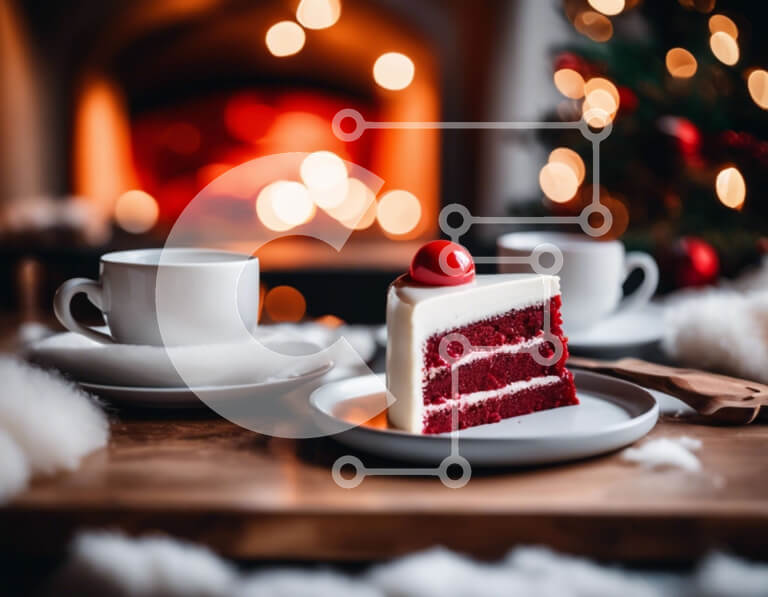 Σετ των 2 Intra Συλλεκτικό Ξύλινο Παζλ Plywood  4mm - Γιορτινό Red Velvet Cake και καφέ δίπλα στο τζάκι Σε Ξύλινο Κουτί - Διαστάσεις: 10x10 cm – 25 κομμάτια