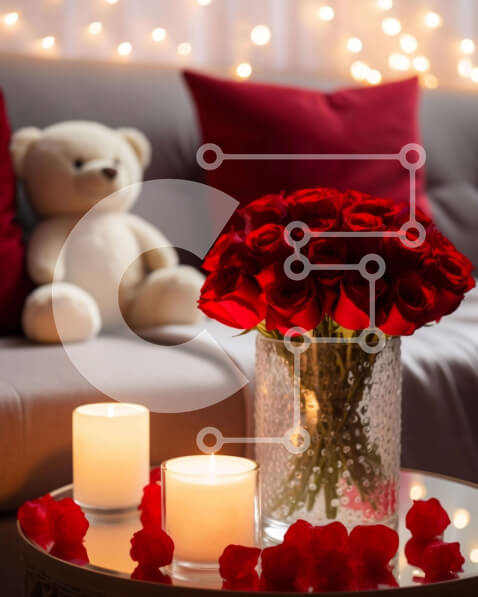 Intra Συλλεκτικό Ξύλινο Παζλ Plywood  4mm - Γιορτή του Αγίου Βαλεντίνου με τριαντάφυλλα και κεριά Σε Ξύλινο Κουτί - Διαστάσεις Puzzle: 10x10 cm – 25 κομμάτια