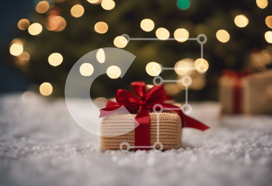 Intra Συλλεκτικό Ξύλινο Παζλ Plywood  4mm - Χριστουγεννιάτικο δώρο με κόκκινη κορδέλα και φωτισμένο δέντρο Σε Ξύλινο Κουτί - Διαστάσεις: 10x10 cm – 25 κομμάτια